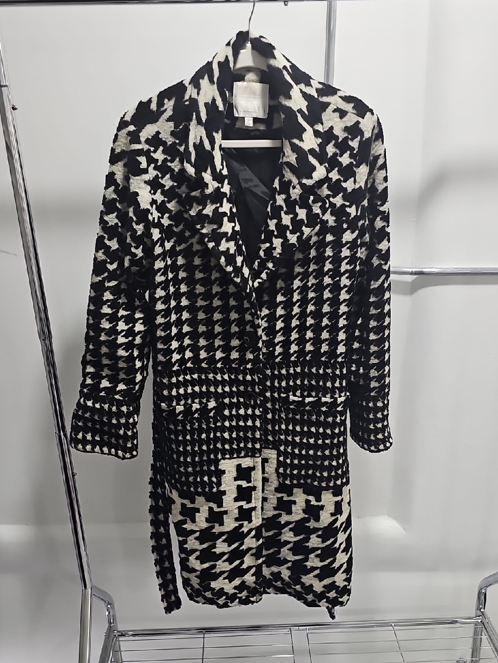 Anthropologie Black & White Houndstooth Trench Coat